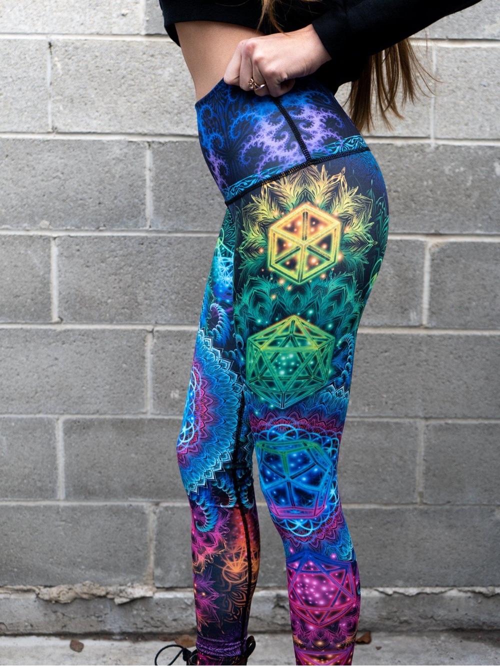 Festival flow arts XS High-Rise Multicolor Geometric mandala Print Leggings